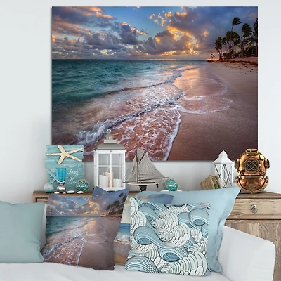 Palm Trees on Clear Sandy  Art Print Canvas