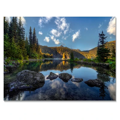 Mountain Lake Surrounded by Trees  Artwork Canvas Print