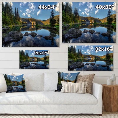 Mountain Lake Surrounded by Trees  Artwork Canvas Print