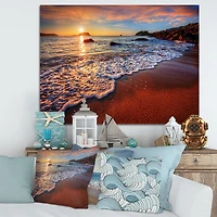 Stunning Ocean Beach at Sunset Art Print on Canvas