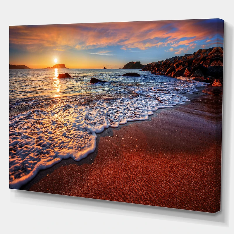 Stunning Ocean Beach at Sunset Art Print on Canvas