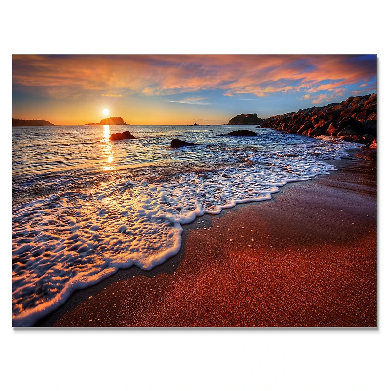 Stunning Ocean Beach at Sunset Art Print on Canvas