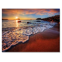 Stunning Ocean Beach at Sunset Art Print on Canvas