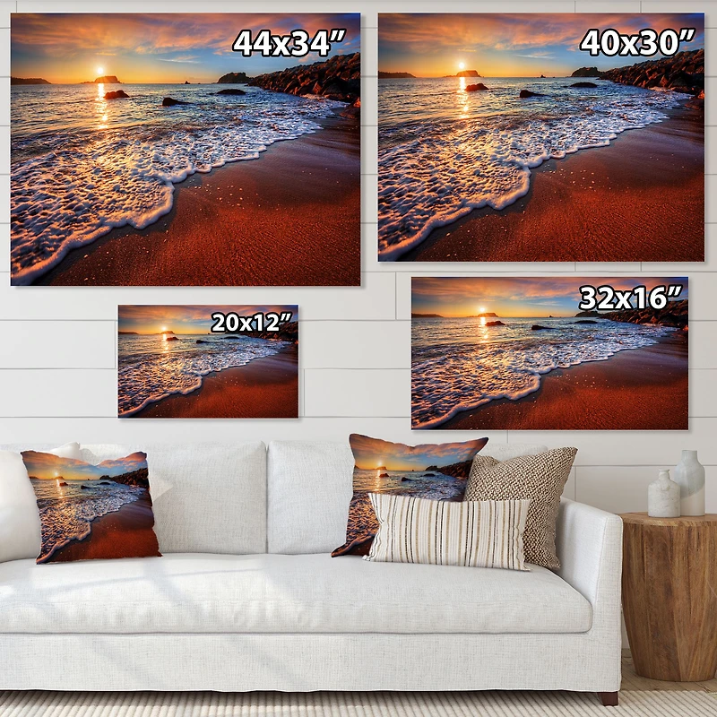 Stunning Ocean Beach at Sunset Art Print on Canvas