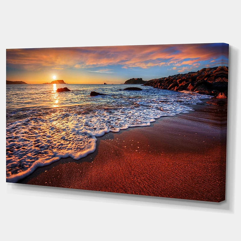 Stunning Ocean Beach at Sunset Art Print on Canvas