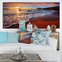 Stunning Ocean Beach at Sunset Art Print on Canvas