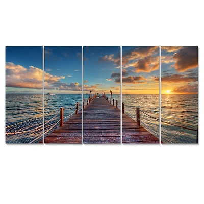 Brilliant Sunrise over Sea Pier Canvas Wall Art