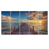 Brilliant Sunrise over Sea Pier Canvas Wall Art
