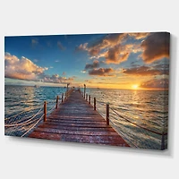 Brilliant Sunrise over Sea Pier Canvas Wall Art