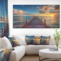 Brilliant Sunrise over Sea Pier Canvas Wall Art