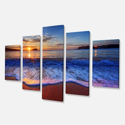 Blue Waves on Sandy Beach Canvas Wall Art - 4-5 Panels