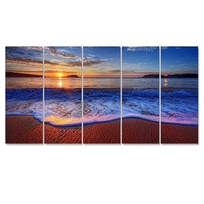 Blue Waves on Sandy Beach Canvas Wall Art - 4-5 Panels