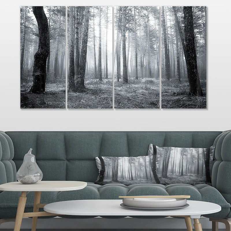 Black and White Foggy Forest Canvas Wall Art