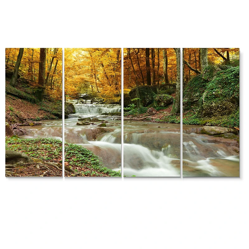 Toile imprimée « Forest Waterfall with Yellow Trees »