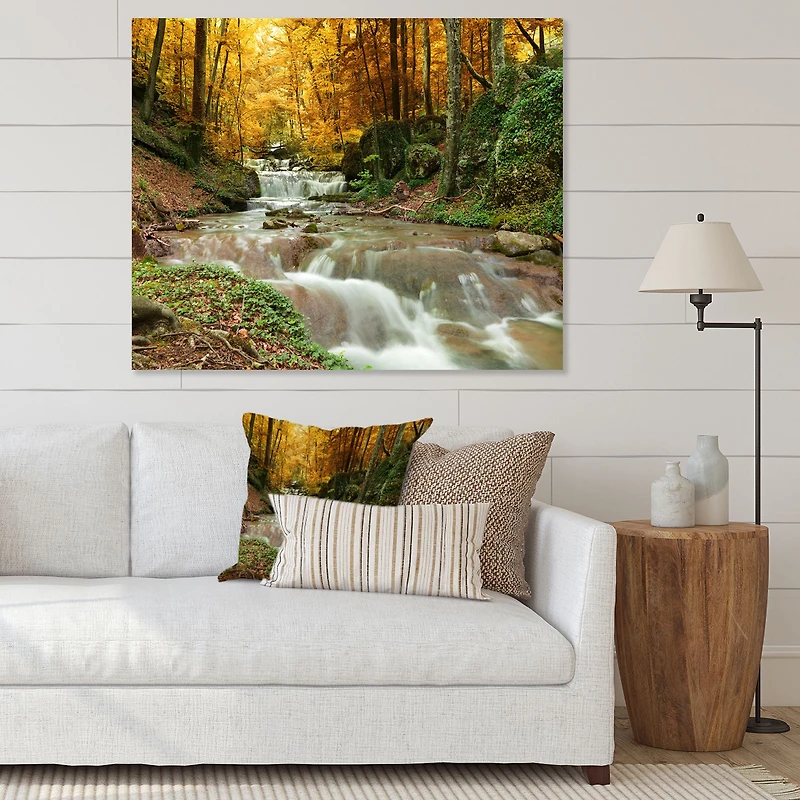 Forest Waterfall with Yellow Trees Artwork Canvas Print
