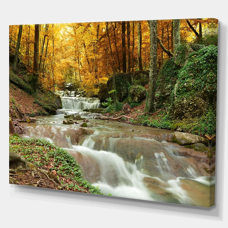 Forest Waterfall with Yellow Trees Artwork Canvas Print