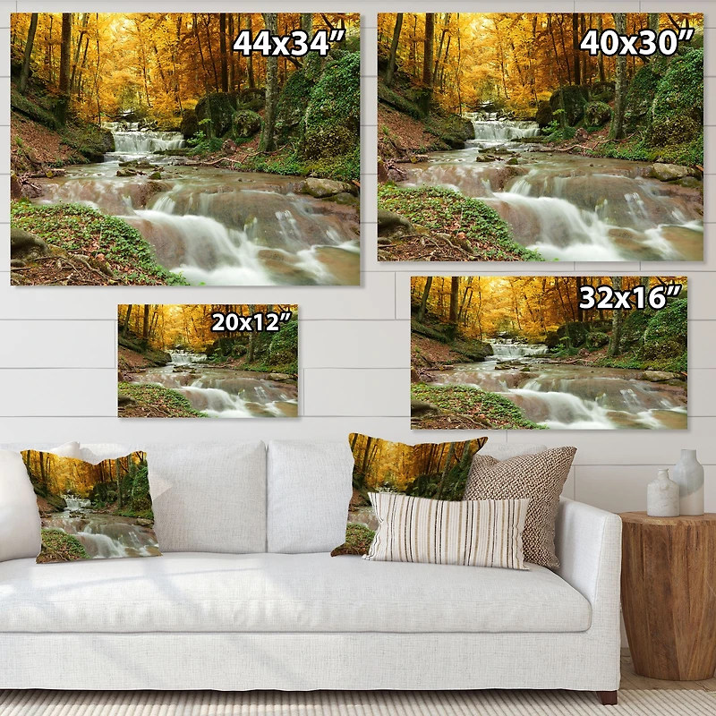 Forest Waterfall with Yellow Trees Artwork Canvas Print