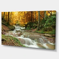 Forest Waterfall with Yellow Trees Artwork Canvas Print