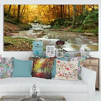 Forest Waterfall with Yellow Trees Artwork Canvas Print