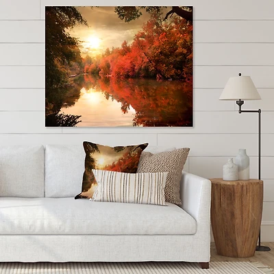 Toile imprimée « Colorful Fall Sunset over River »