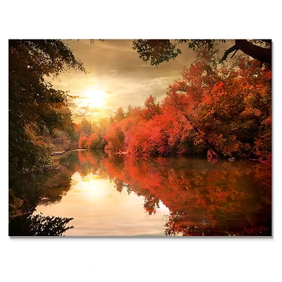 Colorful Fall Sunset over River  Artwork Canvas Print
