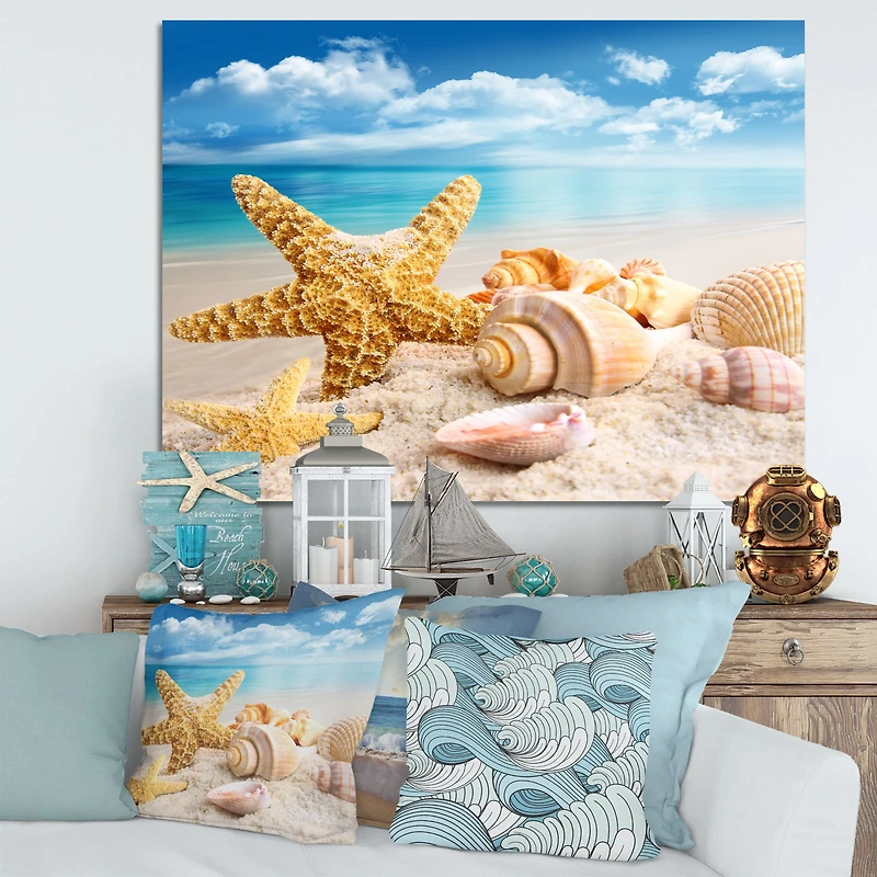 Starfish and Seashells on Beach Canvas Wall Art Print