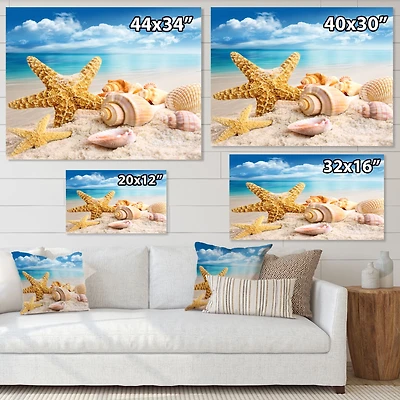 Starfish and Seashells on Beach Canvas Wall Art Print