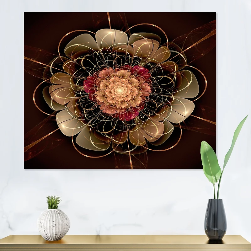 Dark Gold Red Fractal Flower Pattern  Wall Art