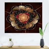 Dark Gold Red Fractal Flower Pattern  Wall Art