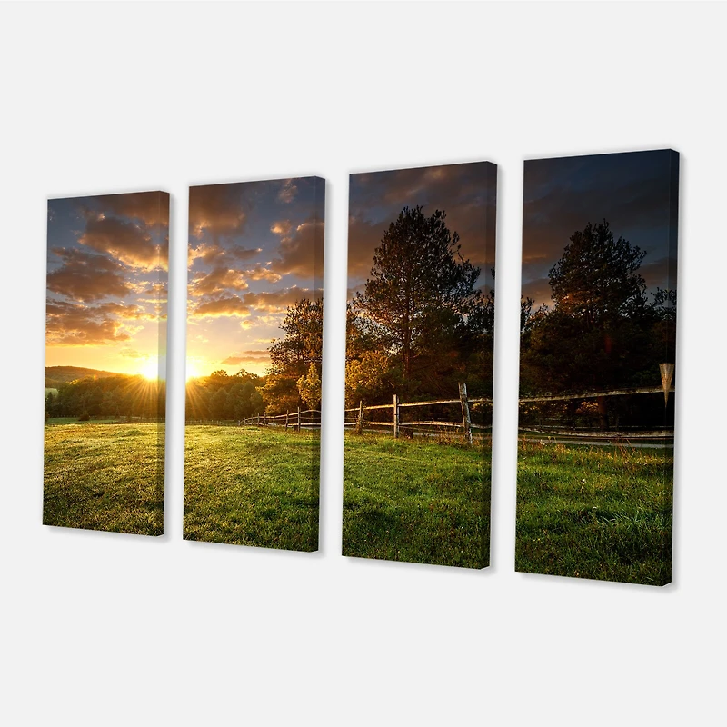 Fenced Ranch at Sunrise Canvas Wall Art Panels