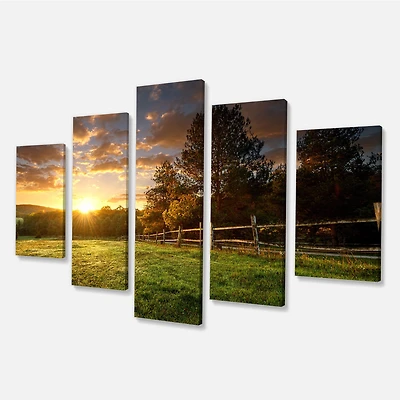 Fenced Ranch at Sunrise Canvas Wall Art Panels