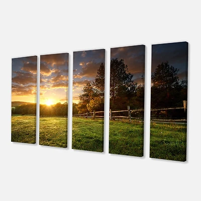 Fenced Ranch at Sunrise Canvas Wall Art Panels