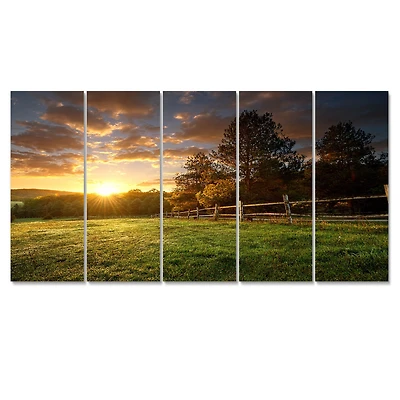 Fenced Ranch at Sunrise Canvas Wall Art Panels