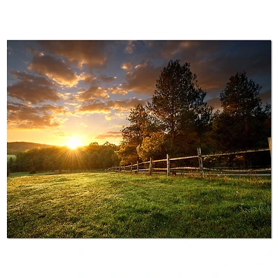 Toile « Fenced Ranch at Sunrise »