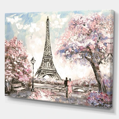 Toile imprimée « Eiffel with Pink Flowers »