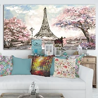 Eiffel with Pink Flowers Canvas Art Print
