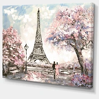Eiffel with Pink Flowers Canvas Art Print
