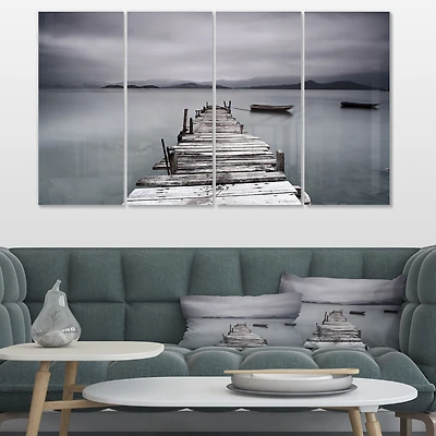 Pier and Boats at Seashore 4 Canvas Wall Art