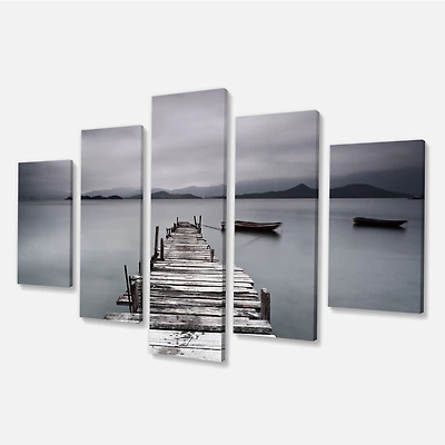 Pier and Boats at Seashore 4 Canvas Wall Art