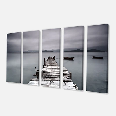 Pier and Boats at Seashore 4 Canvas Wall Art