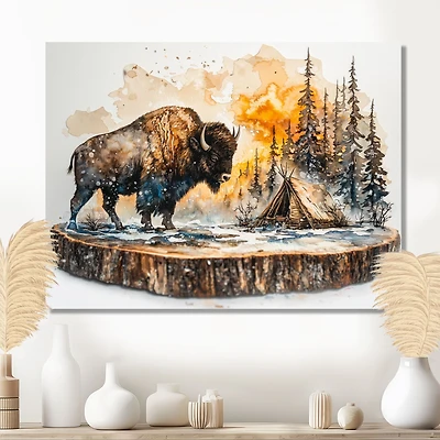 Bison hivernal paysage forestier art mural « Winter Bison »