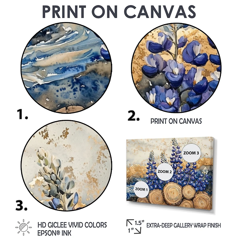 Fleurs bluebonnets florales rustiques art mural « Bluebonnet Blooms »