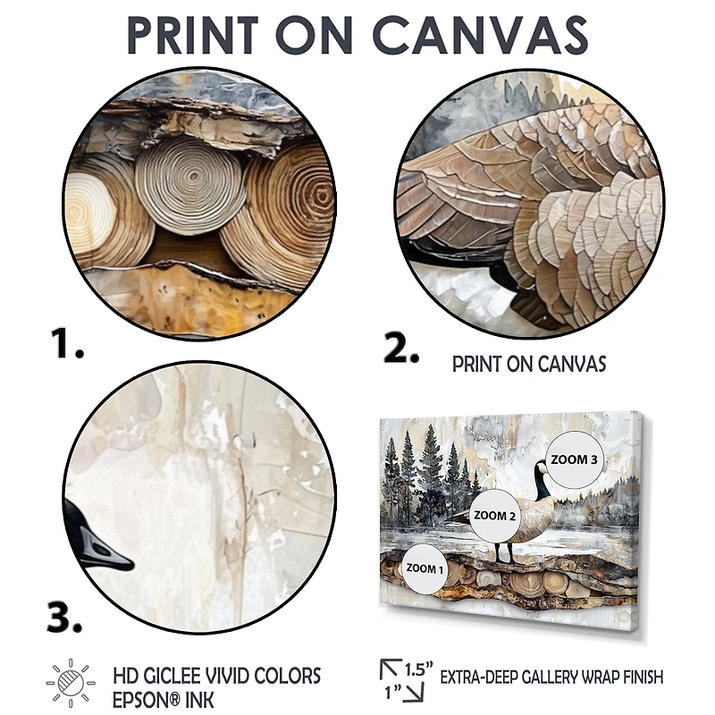 Art mural oie canadienne paysage de pins tranquille « Canadian Goose »