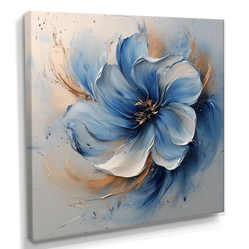 Art mural chrysanthèmes bleus en encre « Blue Chrysanthemums »