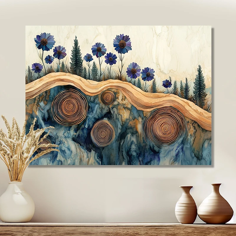 Art mural scène florale rustique « Aqua Cornflowers »