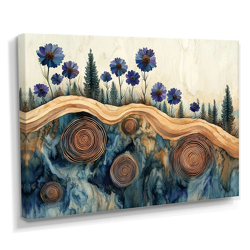Aqua Cornflowers – Rustic Wooden Forest Floral Scene