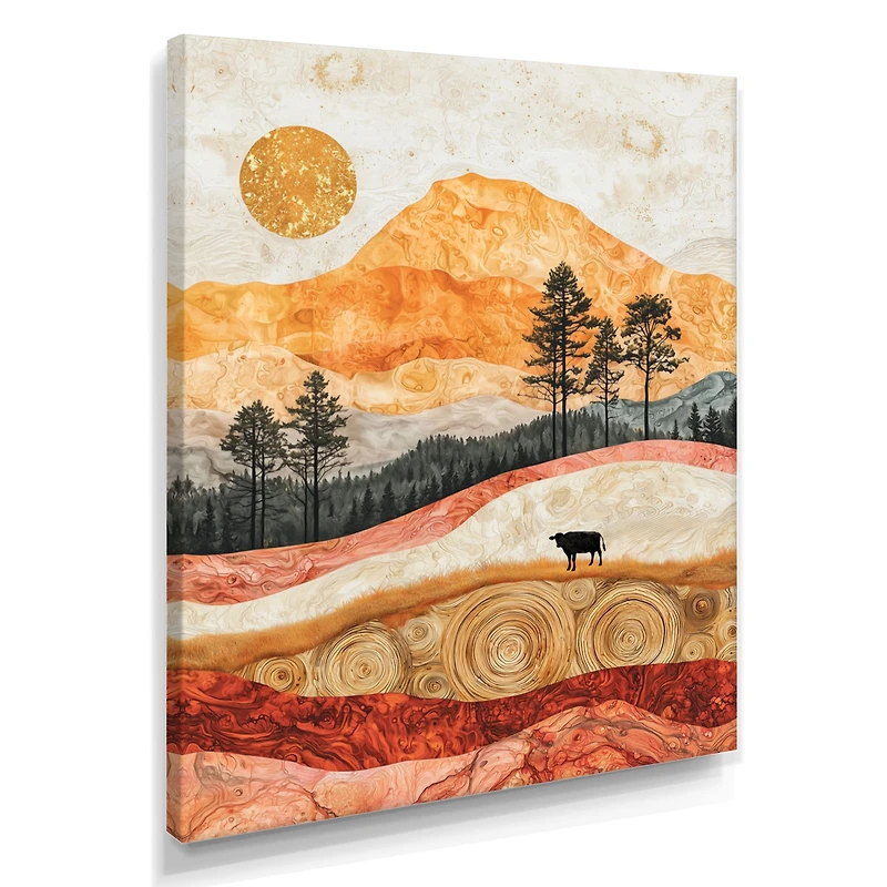 Pastel Cow – Golden Country Landscape Scene