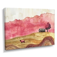 Art mural grange rose avec vaches au pâturage « Rose Barn »