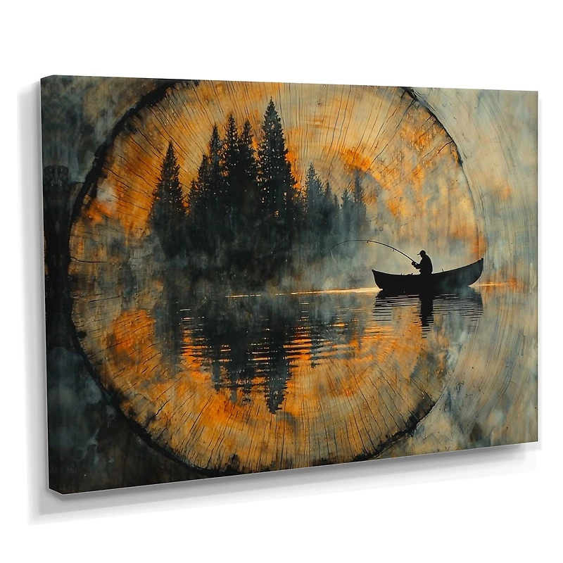 Art mural pêche en rivière paysage nature paisible