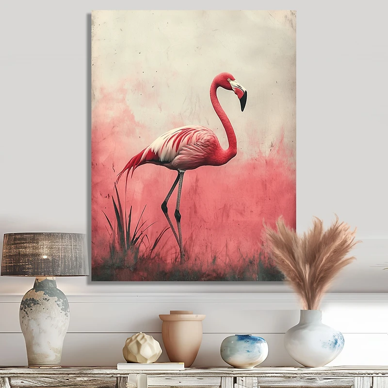 Art mural flamant rose reflets eau tropicale « Flamingo Reflections »